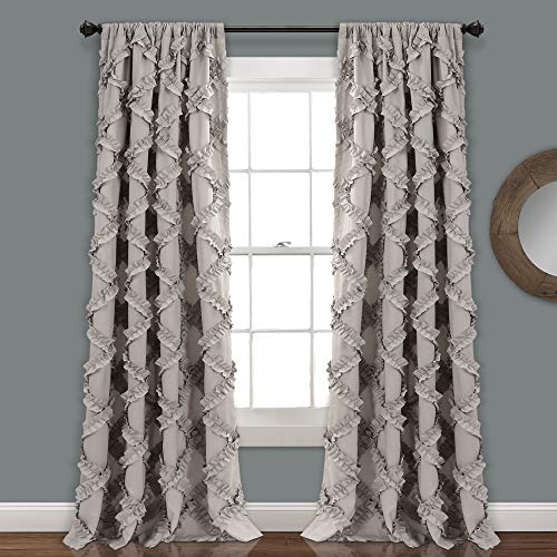 Lush Decor, Graue Rüschen-Diamantvorhänge, strukturiertes Fensterpaneel-Set für Wohnzimmer, Esszimmer, Schlafzimmer (Paar), 213,4 x 137,7 cm, 2 Stück von Lush Decor