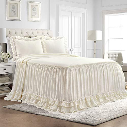 Lush Decor Ella Vintage Chic Rüschen Spitze Tagesdecke Elfenbein Bauernhausstil Leicht 3-teiliges Set Queen von Lush Decor