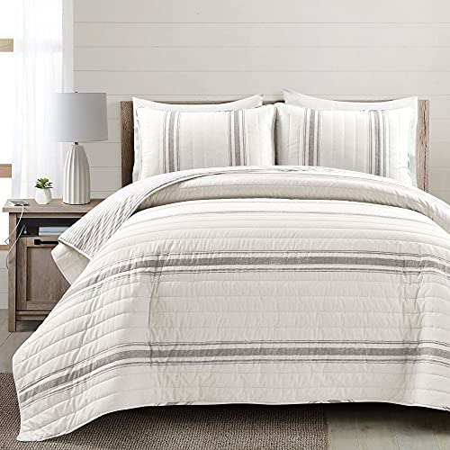 Lush Decor Farmhouse Bettwäsche-Set, gestreift, für Doppelbetten, Grau von Lush Decor