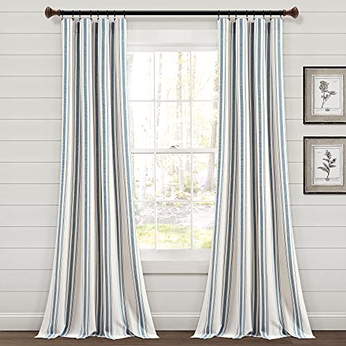 Lush Decor Farmhouse Fenstervorhang, gestreift, garngefärbt, Baumwolle, 107 x 213 cm, Blau von Lush Decor