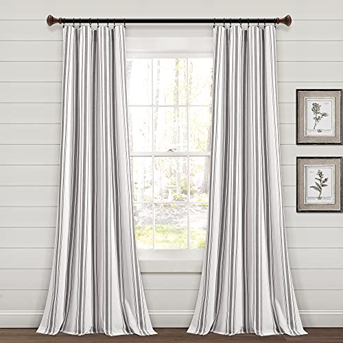 Lush Decor Farmhouse Fenstervorhang, gestreift, garngefärbte Baumwolle, 106,7 x 213,4 cm (B x L), Grau, klassisch, modern, rustikaler Charme, umweltfreundlicher Baumwollstoff von Lush Decor