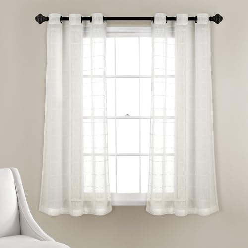 Lush Decor Farmhouse Strukturierte Ösen Sheer Fenstervorhang Paneel 160 cm L x 96,5 cm B Weiß von Lush Decor