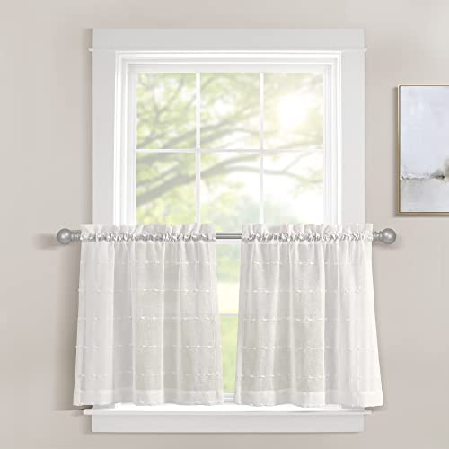 Lush Decor Farmhouse Strukturiertes transparentes Küchenfenstervorhang-Set, 73,7 cm B x 91,4 cm L, Weiß von Lush Decor