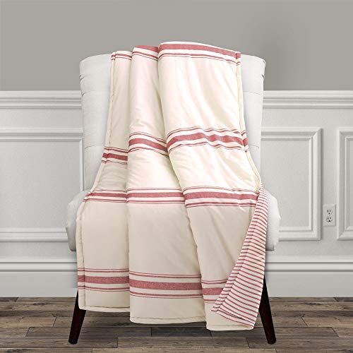 Lush Decor Farmhouse gestreifter Überwurf – wendbare Decke mit Nadelstreifen-Design, 127 x 152,4 cm, Rot von Lush Decor