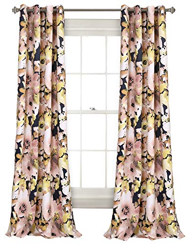 Lush Decor 16T002398 Fenstervorhang, Blumenmuster, Aquarellfarben, 213,4 x 132,1 cm, Marineblau und Pink von Lush Decor