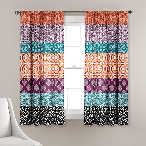 Lush Decor Fenstervorhang, Bohemian-Streifen, bunt, buntes Design, 132 x 160 cm, Fuchsia und Orange von Lush Decor