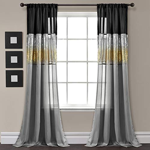 Lush Decor Fenstervorhang, Nachthimmel, 241,3 cm lang x 106,7 cm breit, Schwarz/Gold von Lush Decor