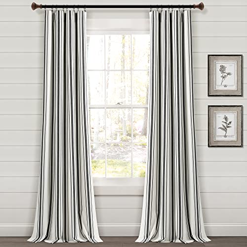 Lush Decor Fenstervorhang-Paar im Farmhouse-Streifen-Design aus garngefärbtem Eco-Baumwollmisch, klassischer rustikaler Charme, umweltfreundlicher Baumwollstoff, 106,7 x 274,4 cm (B x L), Schwarz von Lush Decor