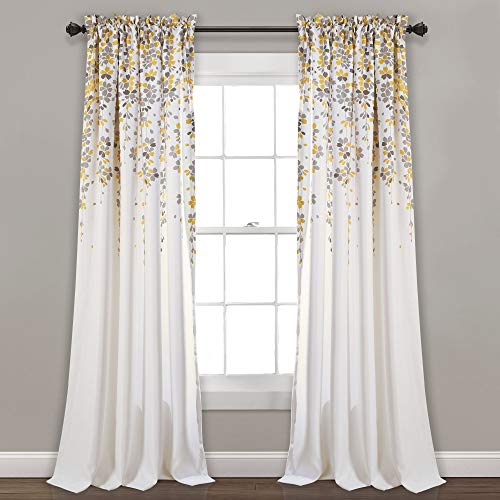 Lush Decor Weeping Flowers Raumverdunkelungs-Fenstervorhang-Set, 213,4 x 132,1 cm, Gelb und Grau, 2 Stück von Lush Decor