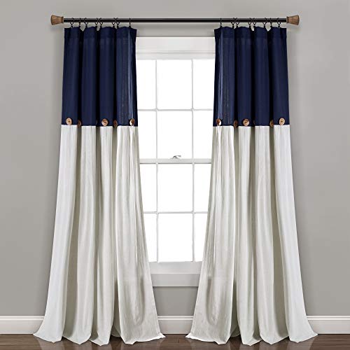 Lush Decor Fenstervorhang aus Leinen, mit Knöpfen, Baumwollmischung, Marineblau & Off-White, 40" W x 95" L von Lush Decor