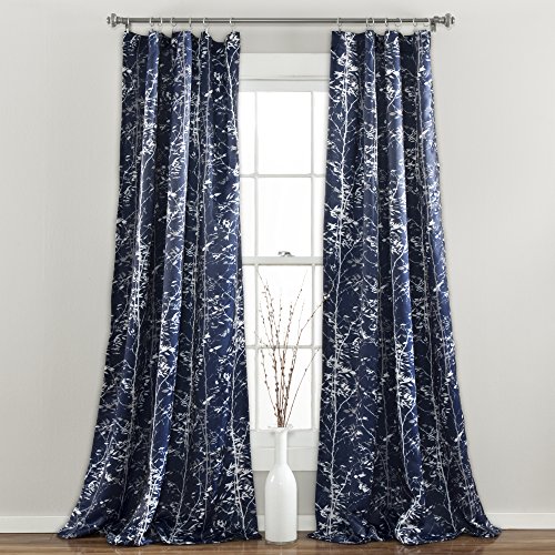 Lush Decor Forest 213,4 x 132,1 cm, Vorhänge-Set mit Baumzweigen, verdunkelnd, Fensterpaneel, für Wohnzimmer, Esszimmer, Schlafzimmer (Paar), 213,4 x 132,1 cm, Marineblau von Lush Decor