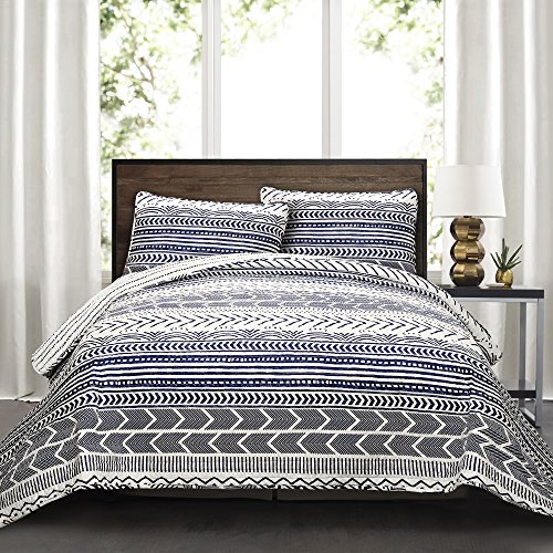 Lush Decor Hygge Bettwäsche-Set, Geo-Muster, gestreift, 3-teilig, für Doppelbett/Queensize, Marineblau und Weiß von Lush Decor