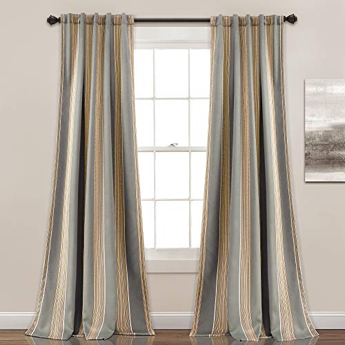 Lush Decor Stripe Room Darkening Window Curtain Panel Pair Julia Verdunkelungsvorhang, gestreift, 1 Paar, grau, 95" Long x 52" Wide von Lush Decor