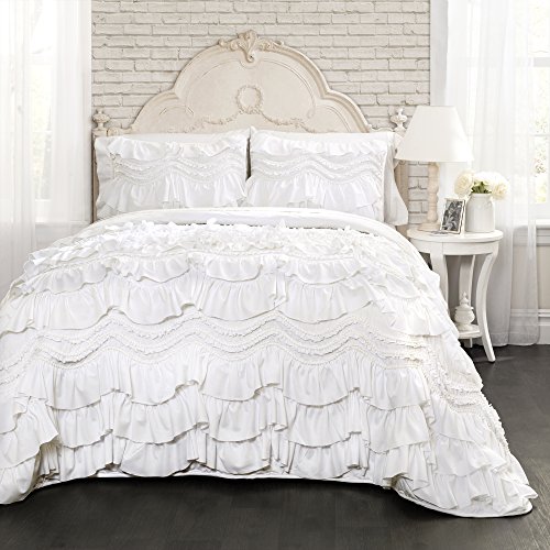 Lush Decor Kemmy Bettwäsche-Set, gerüscht, strukturiert, für Queen-Size-Betten, Weiß von Lush Decor