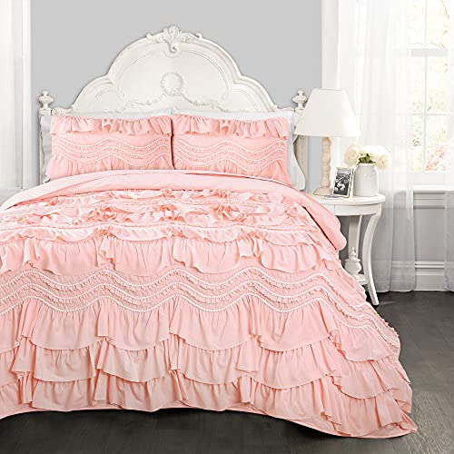 Lush Decor Kemmy Quilt – 3-teiliges Bettwäsche-Set für Queen-Size-Betten, Pfirsich/Blush von Lush Decor