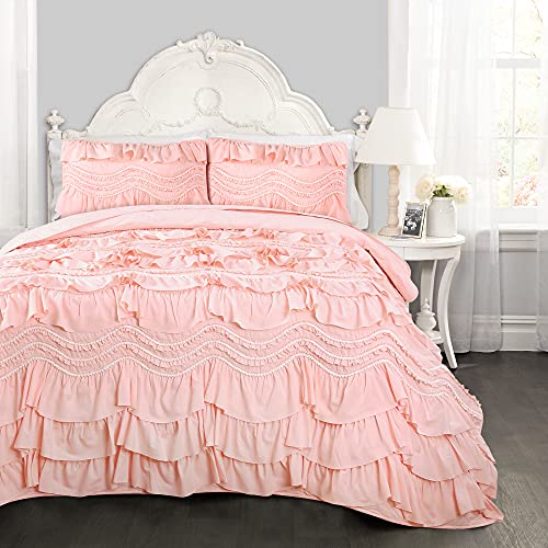 Lush Decor Kemmy Quilt Ruffled Textured 3 Piece King Size Bedding Set, Blush von Lush Decor