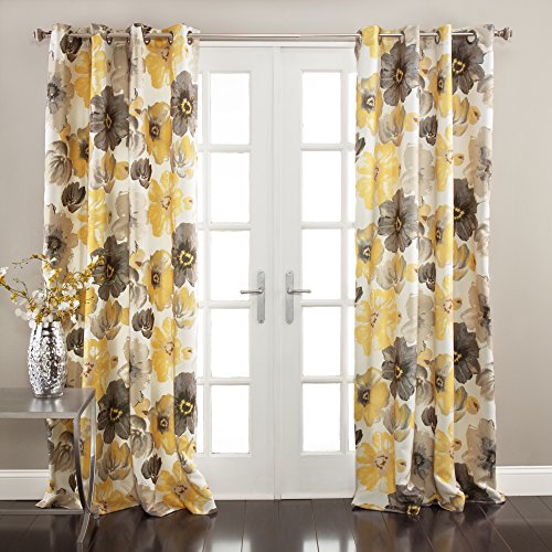 Lush Decor Leah Thermoöse mit Blumenmuster, Polyester, Gelb und Grau, 52" W x 84" L von Lush Decor