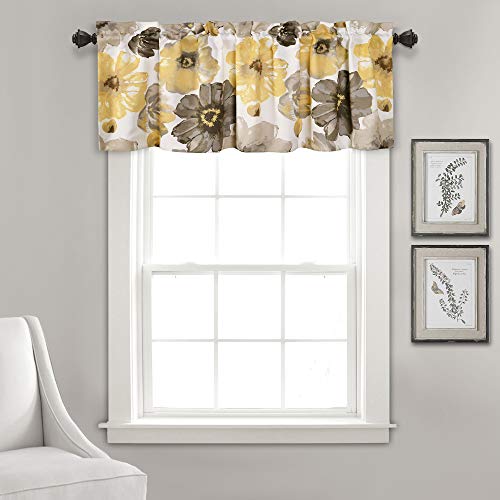 Lush Decor Leah Thermoöse mit Blumenmuster, Polyester, Gelb und Grau, Valance von Lush Decor