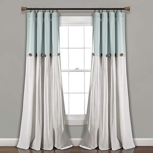 Lush Decor Linen Button Window Curtain Single Panel, 95" x 40", Blue/White von Lush Decor