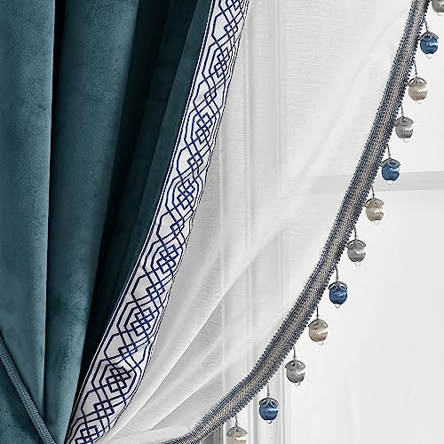 Lush Decor Luxuriöser Vintage-Vorhang aus Samt und durchscheinend, mit Bordüre, 213,4 cm L x 106,7 cm B, Blau von Lush Decor