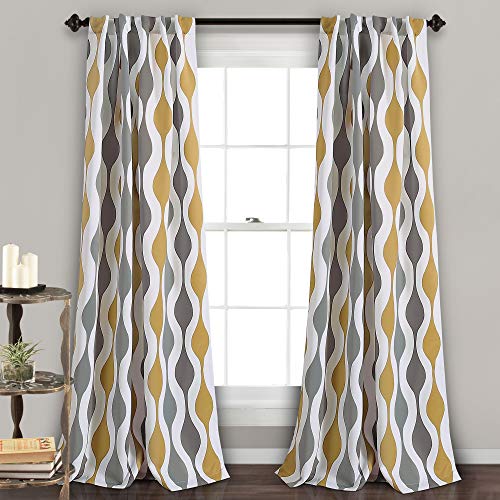 Lush Decor, Gold and Gray Mid Century Geo Curtains | Wave Round Stripe Retro Design Room Darkening Window Panel Set for Living, Dining, Bedroom (Pair), 108” x 52, 108" x 52" von Lush Decor