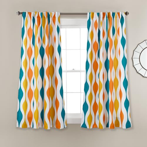 Lush Decor Mid Century Geo Lichtfilternder Fenstervorhang, 160 x 132 cm, Türkis und Orange, 1 Paar Lush Decor Mid Century Geo Lichtfilternder Fenstervorhang, 160 x 132 cm, Türkis und Orange, 1 Paar von Lush Decor