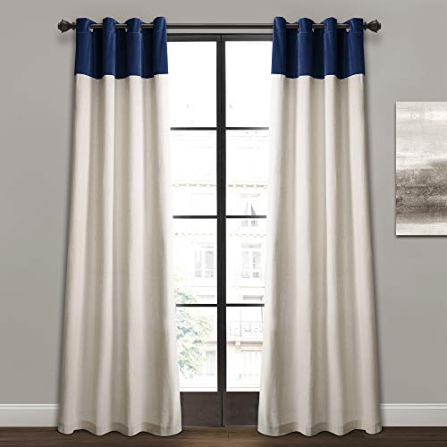 Lush Decor Linen Window Curtain Panel Pair, 84" x 52", Navy & Off-White Milo Fenstervorhang, Leinen, 213,4 x 132,1 cm, Marineblau/Cremeweiß, Textil von Lush Decor