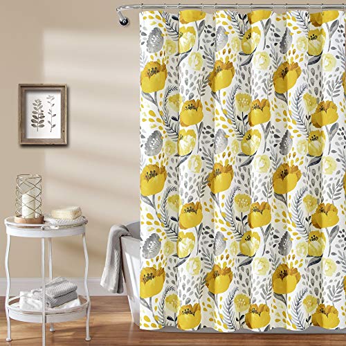 Lush Decor Duschvorhang mit Mohnblumen-Motiv, Polyester, Gelb/Weiß, x 72 Inches von Lush Decor