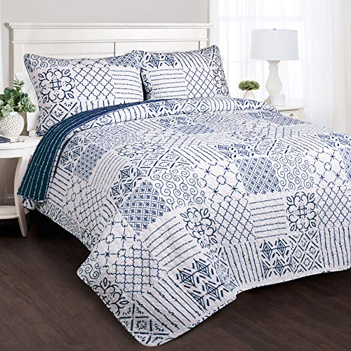 Lush Decor Monique 3 Piece Reversible Print Pattern Blue Quilt Set, King,, Blau von Lush Decor