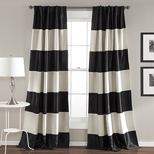 Lush Decor Montego Gestreifte Fenstervorhänge für Wohn- / Esszimmer- / Schlafzimmer-Vorhänge, 213,4 x 132,1 cm, Schwarz von Lush Decor