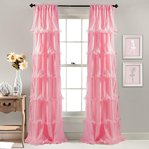 Lush Decor Nerina Sheer Ruffled Textured Pink Window Panel for Living, Dining Room, Bedroom (Single Curtain), 84 by 54-Inch von Lush Decor