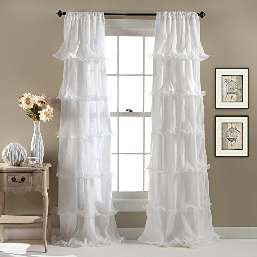 Lush Decor Nerina Curtain Sheer Ruffled Textured Window Panel for Living, Dining Room, Bedroom (Single), 84 by 54-Inch, White von Lush Decor