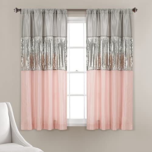 Lush Decor Night Sky Fenstervorhang, Einzelbahn, schicke, zweifarbige Pailletten, glamouröses Funkeln und modernes Farbblock-Design, 106,7 x 160 cm (B x L), Grau und Blush von Lush Decor