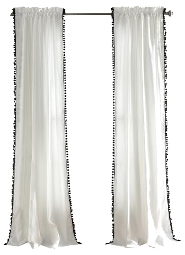 Lush Decor Pom Curtain | Textured, Solid Color Vintage Chic Style Window Panel for Living, Dining Room, Bedroom (Single), Black, 50" W x 84" L Lush Decor Pom Curtain | Textured, Solid Color Vintage Chic Style Window Panel for Living, Dining Room, Bedroom (Single), Black, 50" W x 84" L von Lush Decor