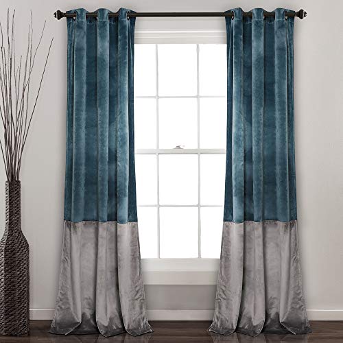 Lush Decor Prima Samt-Vorhänge, Farbblock, Raumverdunkelung, Fenster-Set für Wohnzimmer, Esszimmer, Schlafzimmer, 213,4 cm, L-Paar, Blau und Grau von Lush Decor