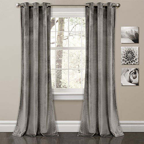 Lush Decor Prima Velvet Curtains Color Block Room Darkening Window Panel Set for Living, Dining, Bedroom (Pair), 84" L, Gray von Lush Decor