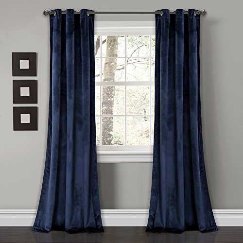 Lush Decor Prima Velvet Curtains Color Block Room Darkening Window Panel Set for Living, Dining, Bedroom (Pair), 84" L, Navy von Lush Decor