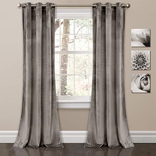 Lush Decor Prima Velvet Solid, 95” x 38”, Gray Curtains Color Block Room Darkening Window Panel Set for Living, Dining, Bedroom (Pair), L von Lush Decor
