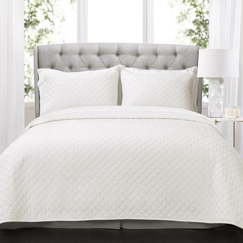 Lush Decor Quilt Diamond Pattern Solid 3 Piece Oversized Bedding Blanket Bedspread Set, Cotton, White, King Size von Lush Decor