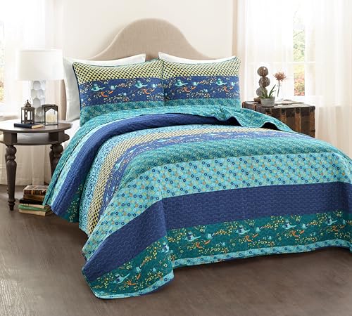 Lush Decor Quilt Striped Pattern Reversible 3 Piece Bedding Set, Cotton Polyester, Peacock, Full/Queen Lush Decor Quilt Striped Pattern Reversible 3 Piece Bedding Set, Cotton Polyester, Peacock, Full/Queen von Lush Decor