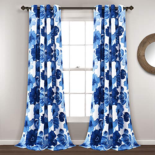 Lush Decor Raumverdunkelnder Fenster-Vorhang mit Blumenmuster, isoliert, 213 cm, Marineblau und Weiß von Lush Decor