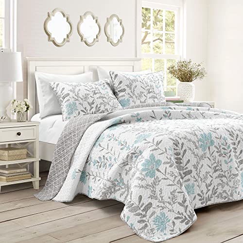 Lush Decor Reversible 3 Piece Quilt Aprile Wende-Bettwäsche-Set, 3-teilig, Blau und Grau, King von Lush Decor
