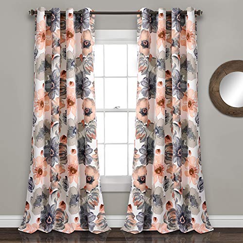 Lush Decor Room Darkening Window Curtain Panel Pair Leah Floral Insulated Grommet, 84" L, Coral and Gray von Lush Decor