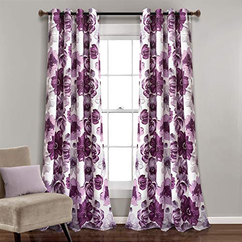 Lush Decor Leah Room Verdunkelungsvorhang für Fenster, isoliert, Blumenmuster, 132 x 240 cm, Violett und Grau von Lush Decor