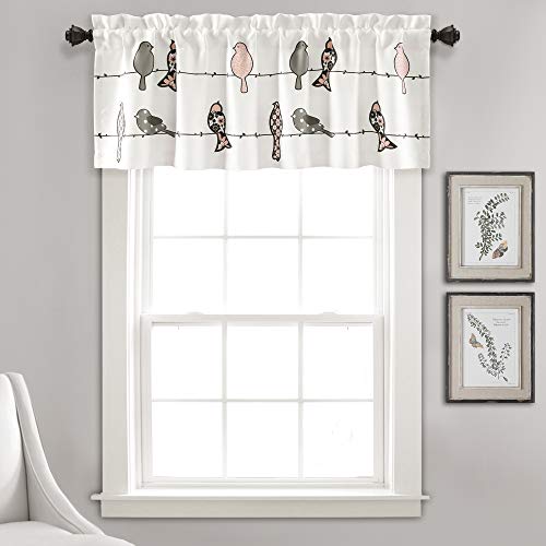 Lush Decor Rowley Birds Curtain Valance (Single Panel), 18” x 52”, Blush and Gray, L, Blush & Gray von Lush Decor