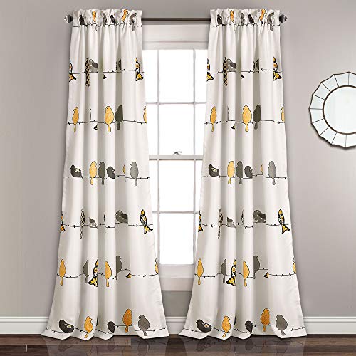 Lush Decor Rowley Birds Vorhänge, verdunkelndes Fensterpaneel-Set für Wohnzimmer, Esszimmer, Schlafzimmer, 132 x 213 cm, Gelb und Grau von Lush Decor