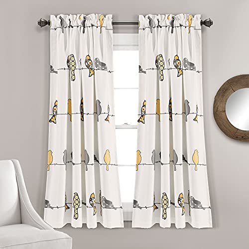 Lush Decor Rowley Birds Room Verdunkelungsvorhang, 160 cm lang x 132 cm breit, Gelb & Grau von Lush Decor