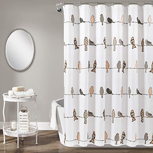 Lush Decor Rowley Shower Curtain-Floral Animal Bird Print Design for Bathroom, x 72”, Blush and Gray von Lush Decor