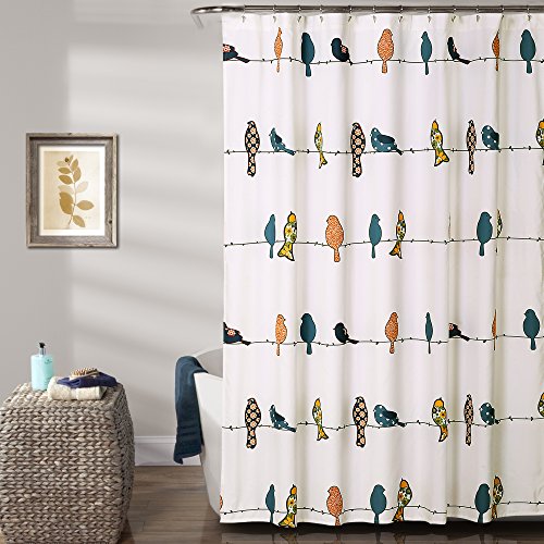 Lush Decor Rowley Duschvorhang mit Vogelmotiv, 182,9 x 182,9 cm (B x L), buntes Blumenmuster, skurriles und Verspieltes Vogel-Duschvorhang, Bauernhaus, Küste und Boho-Badezimmer-Dekor von Lush Decor