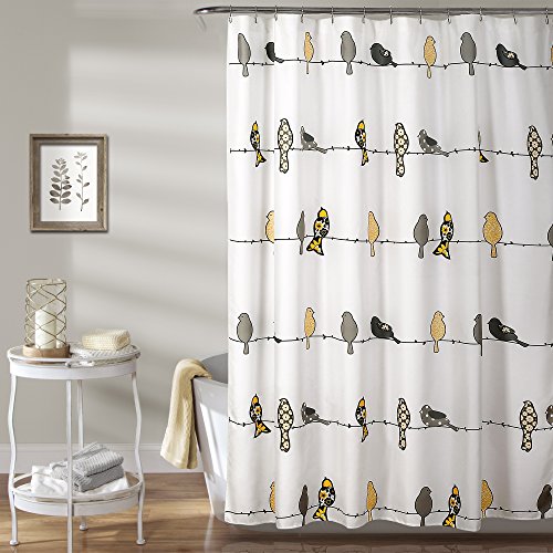 Lush Decor Rowley Duschvorhang mit Vögeln, Polyester, Gelb und Grau, 183 x 183 cm (B x L), 1 Stück von Lush Decor